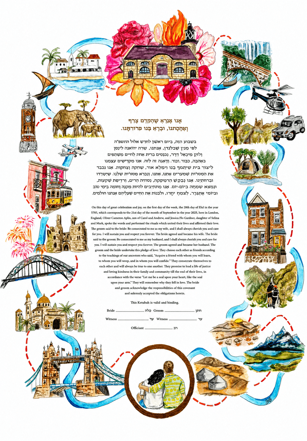 Custom ketubah commission example, personalized Jewish wedding art