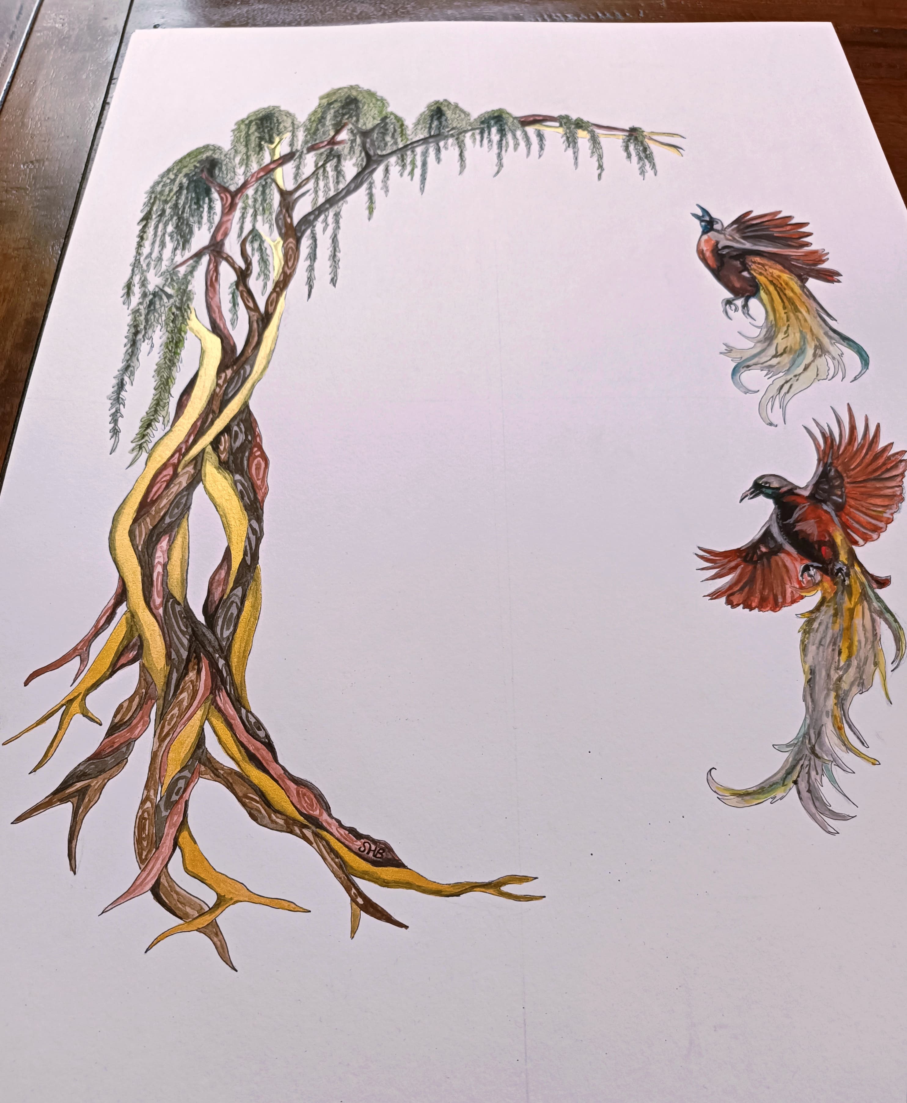 Tree of life ketubah detail showing natural floral arrangement
