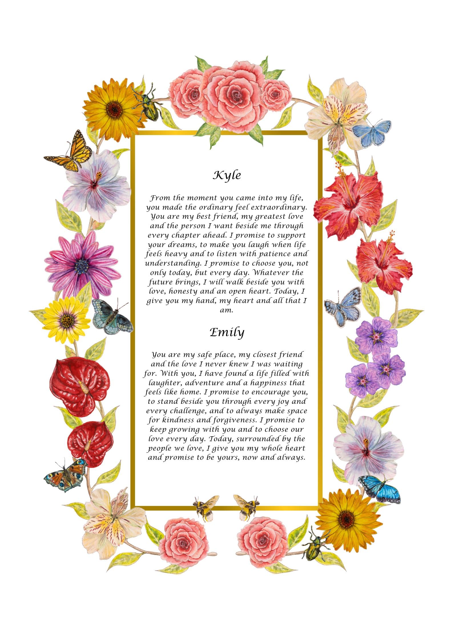 Secret Garden personalised wedding vows print by Sophie Bacall