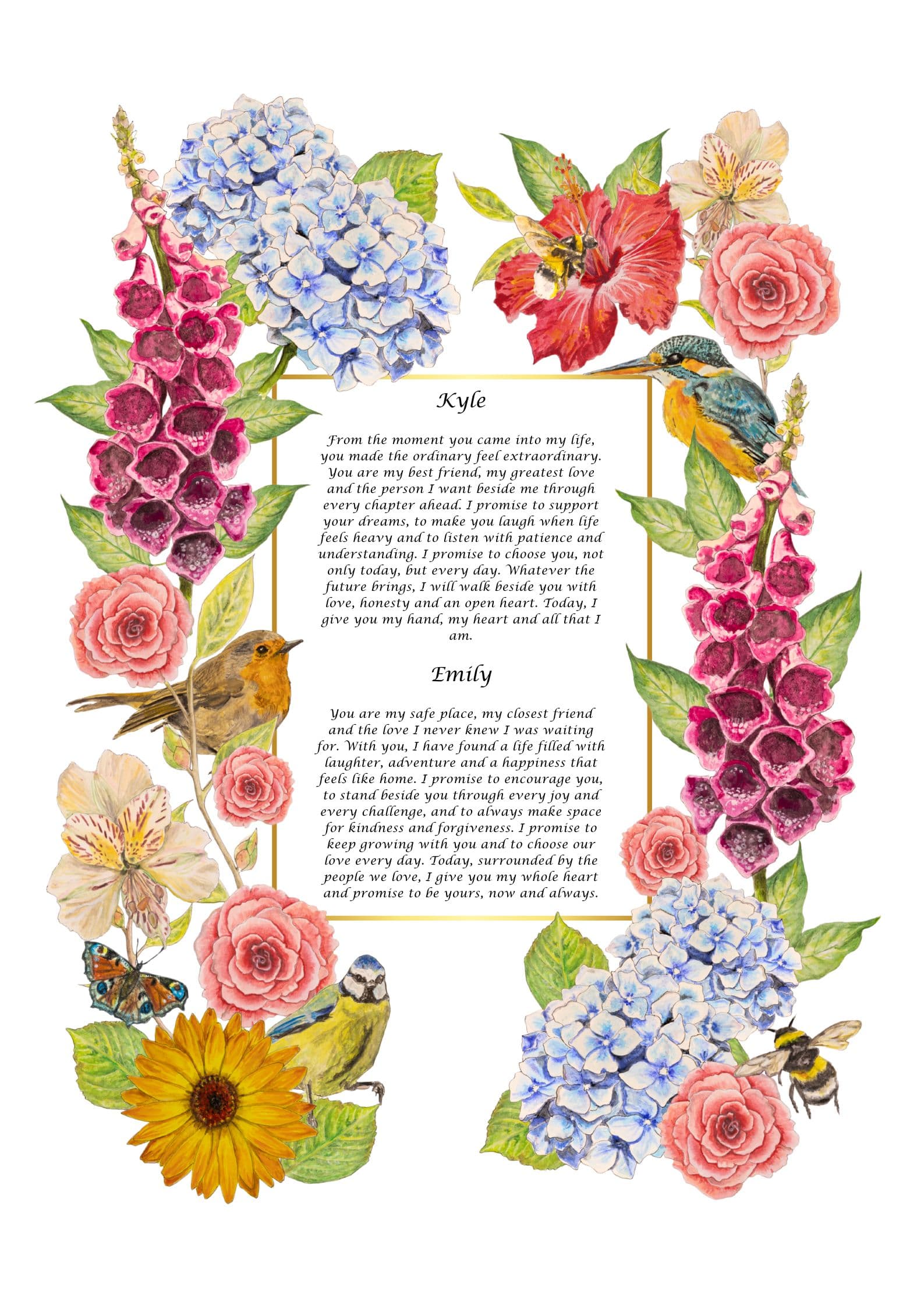 Spring Haze personalised wedding vows print by Sophie Bacall